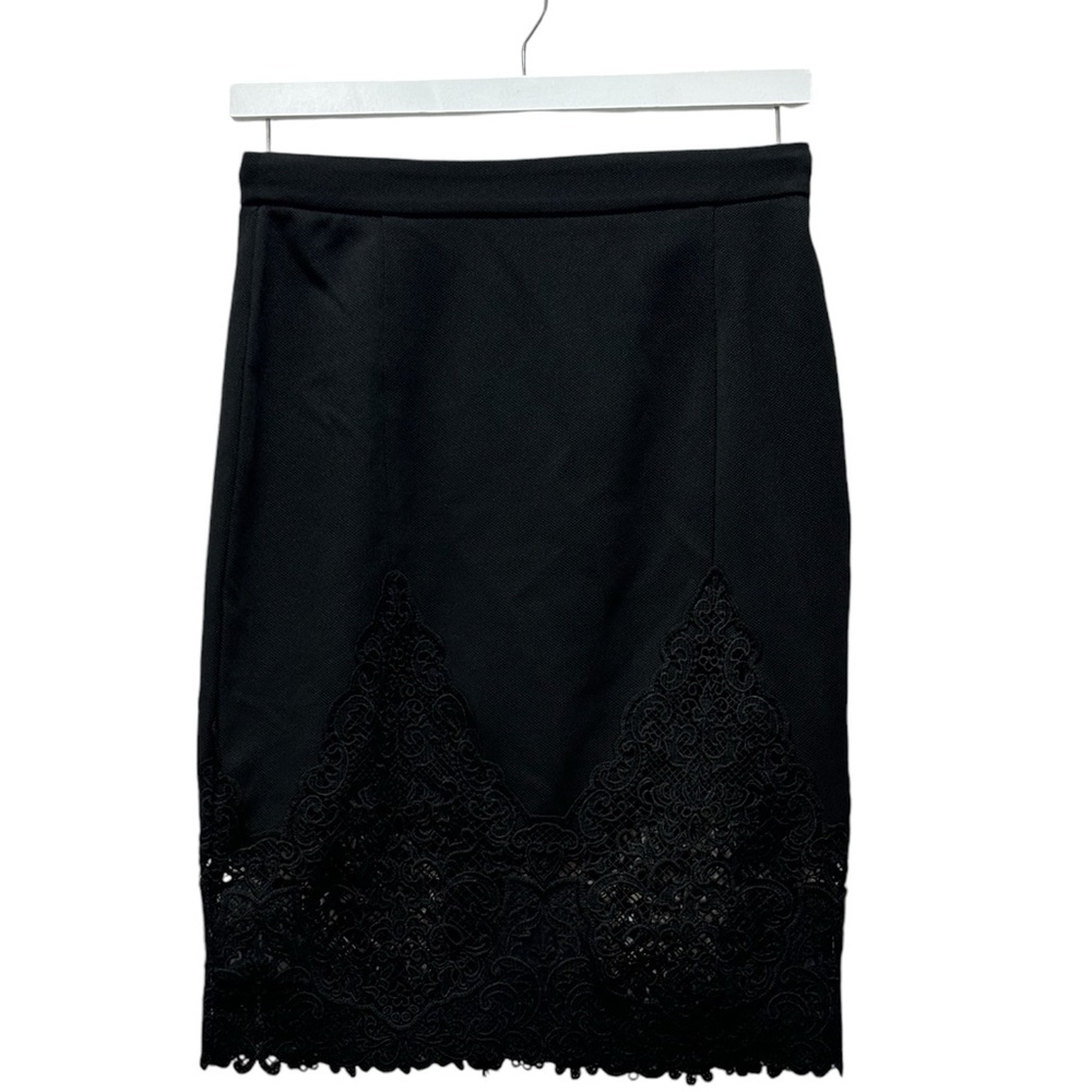 FOREVER 21 Black Midi Pencil Skirt Bottom Croch Back Zipper Stretchy Size Small
